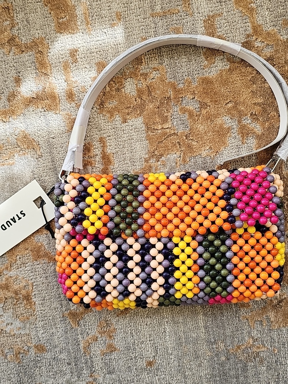 STAUD Multicolor Beaded Shoulder Bag — Pink, Orange, Yellow, Blue, Green, Cream. - Picture 14 of 16